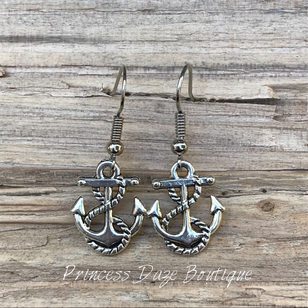 Silver Anchor Dangle Earrings